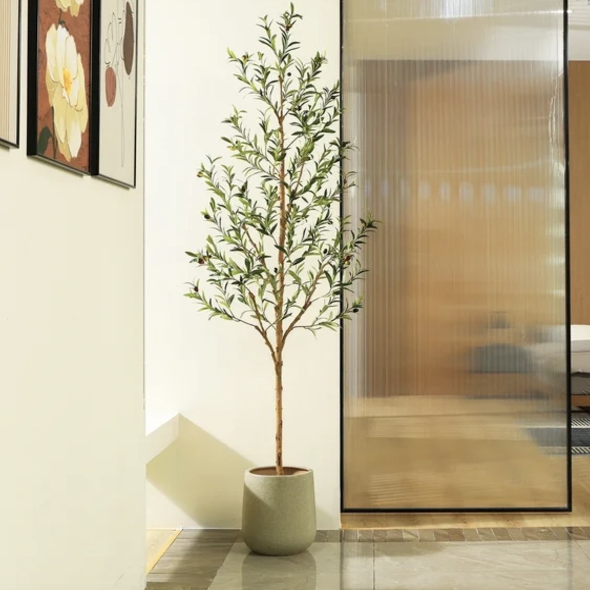 Artificial Olive Tree with Fruits and Wood Branches