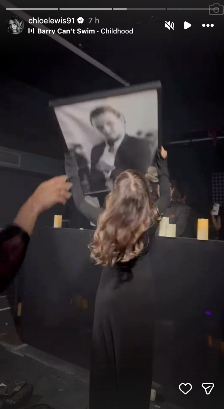 Chloe gave the portrait a kiss as she danced in what appeared to be a celebration of life following the funeral (Picture: Instagram)