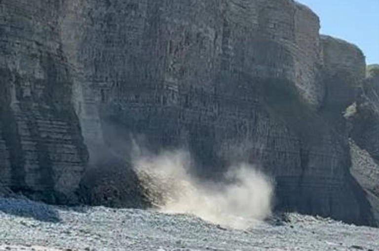 Rocks collapse from Southerndown cliffs as couple walk their dog