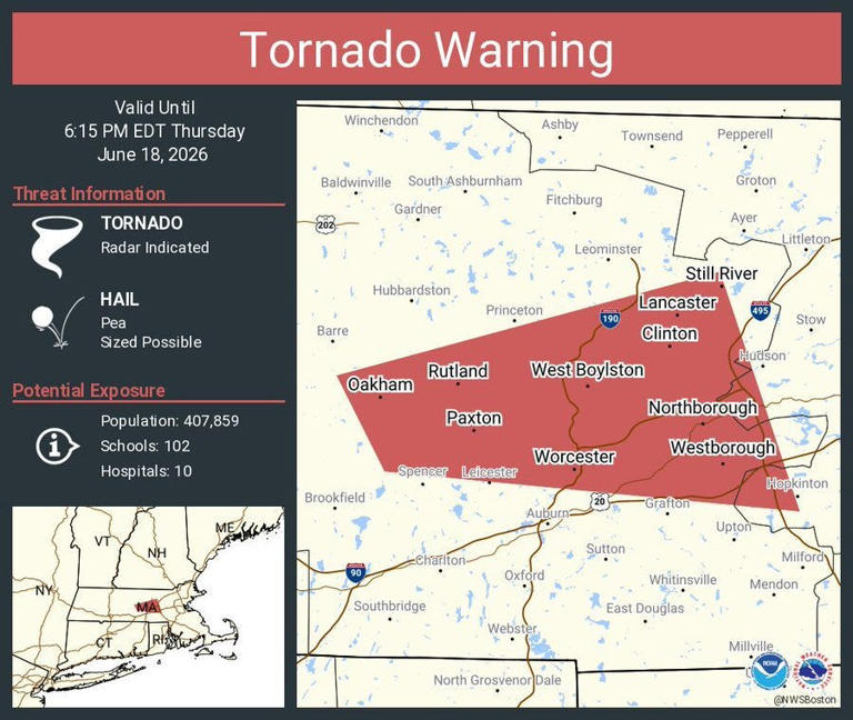 Live weather updates as severe storms move through MA, tornado watch