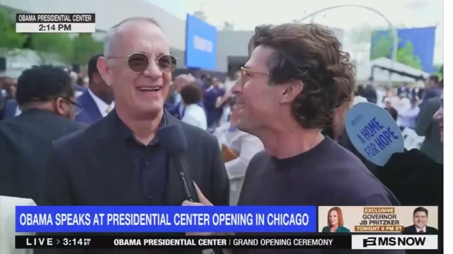 Tom Hanks trolls MSNOW reporter at Obama Center opening
