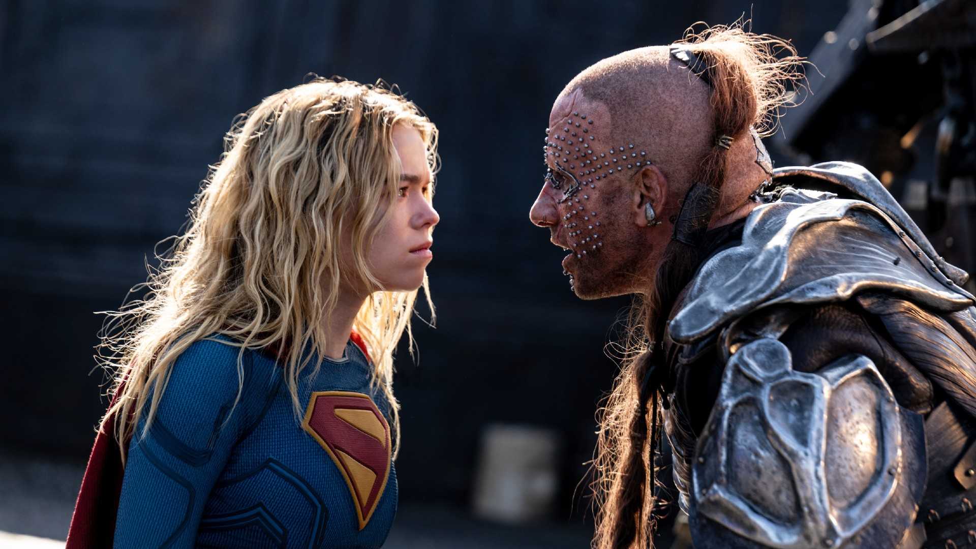 Supergirl confronted by someone in the DC movie