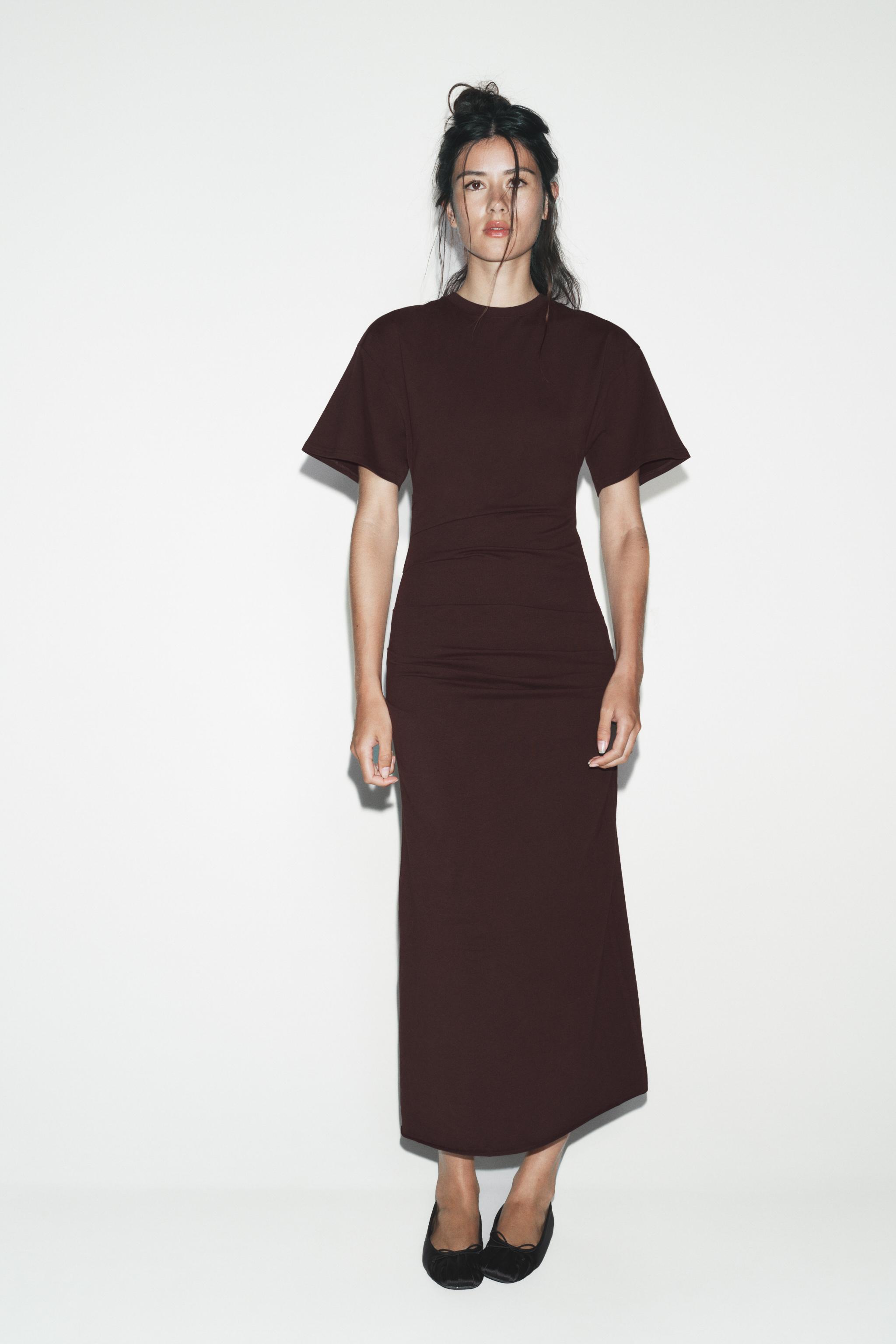zara draped shirt dress DRAPED MIDI DRESS - Sand