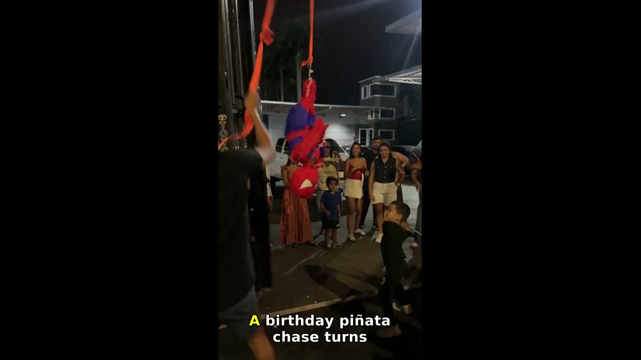 Kid chases piñata holder in hilarious birthday chase