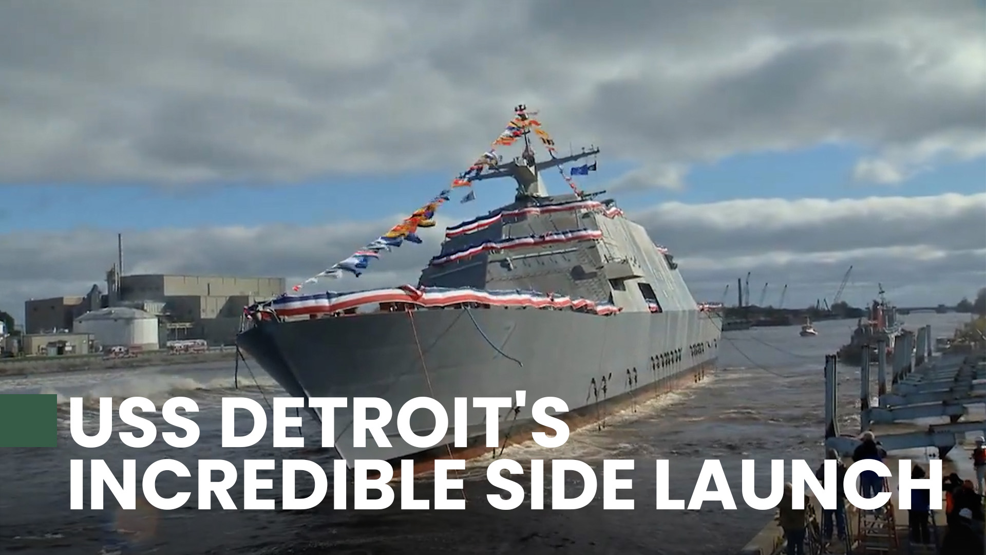 USS Detroit's incredible side launch