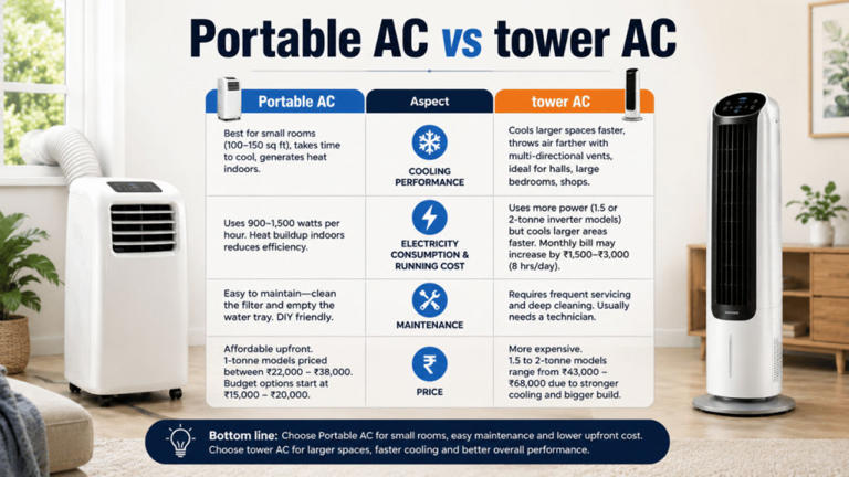 Portable AC vs tower AC: Price, electricity consumption, maintenance ...