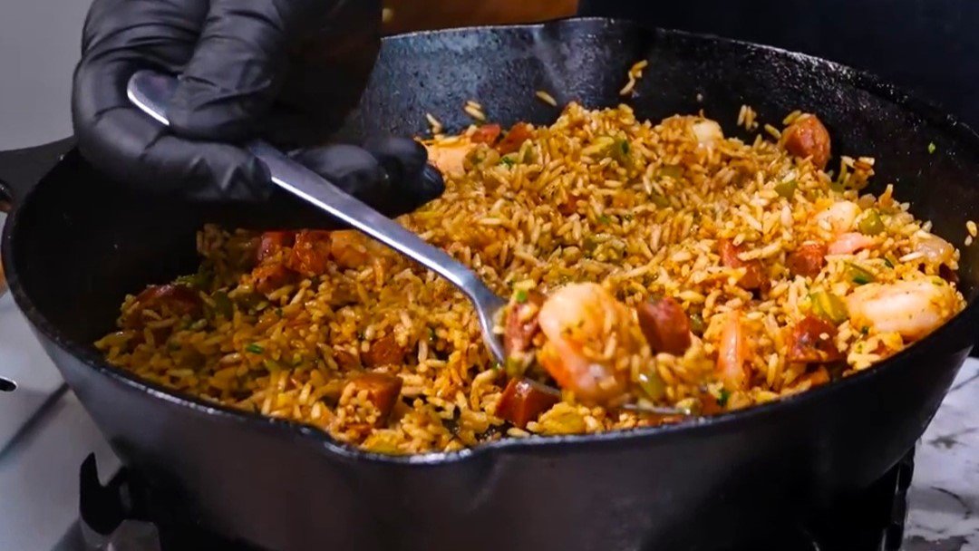 Cajun dirty rice with shrimp and sausage