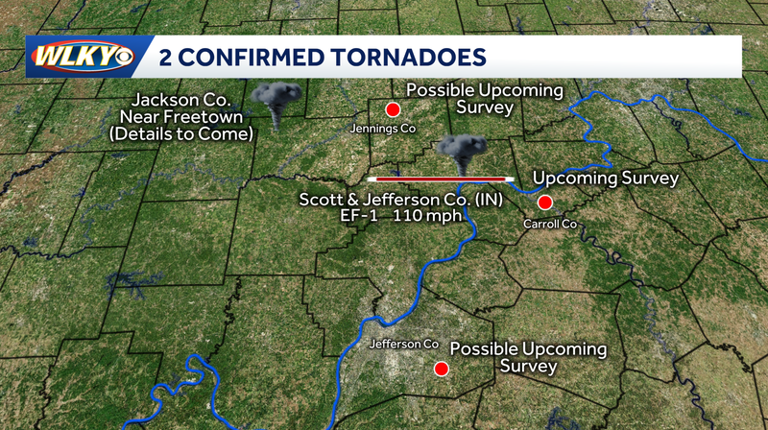 Tornado surveys: 2 tornadoes confirmed in southern Indiana