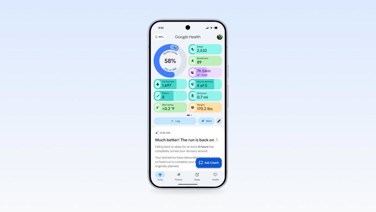 Google Health update adds more metrics to the Today tab