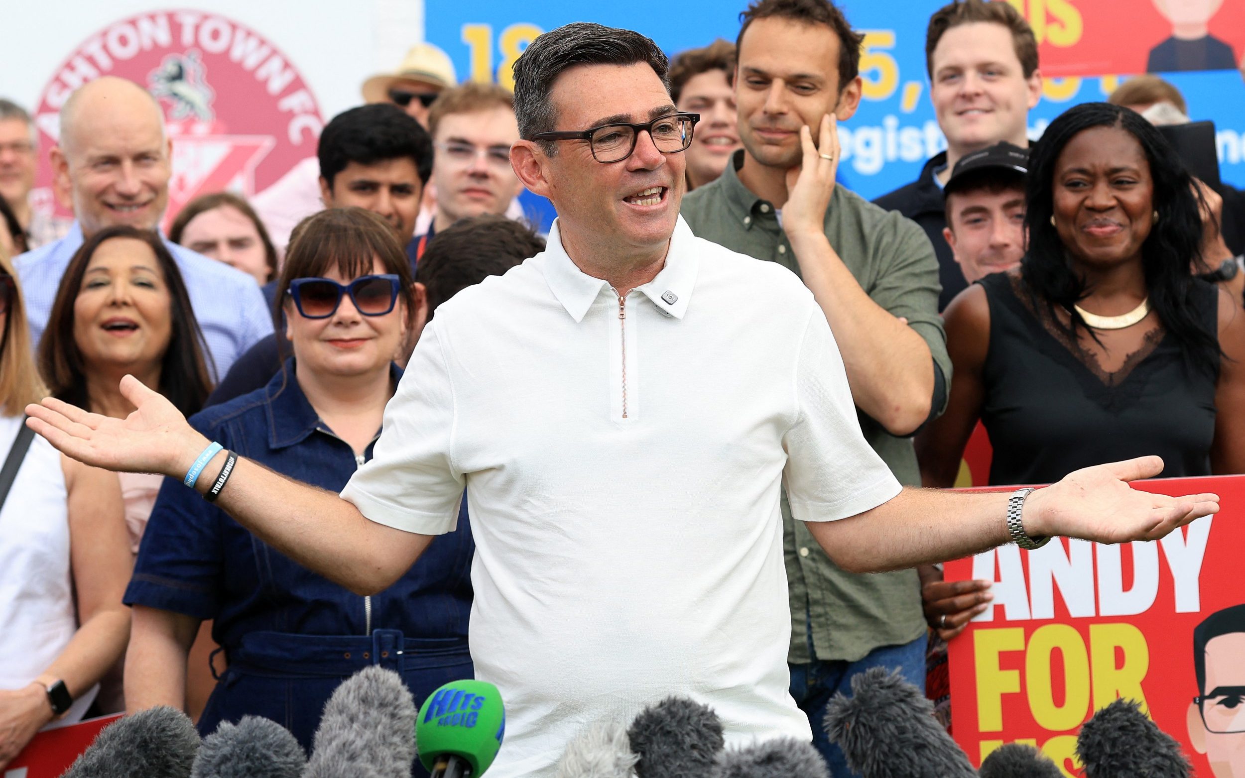 Andy Burnham addresses supporters in Wigan on June 19, the morning after winning the Makerfield by-election