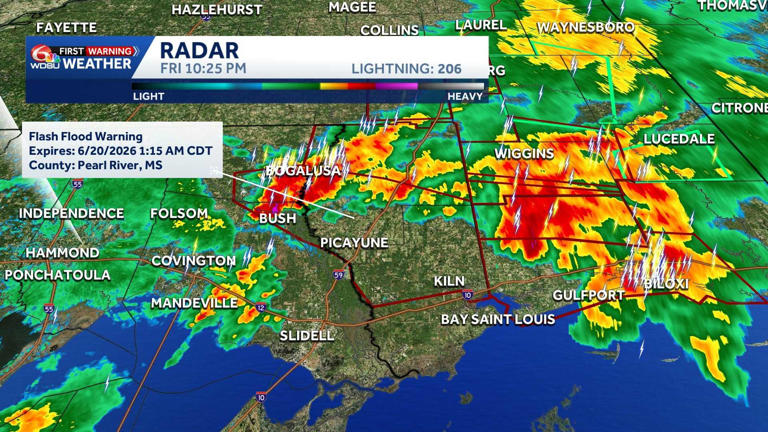Louisiana and Mississippi flash flood warnings issued