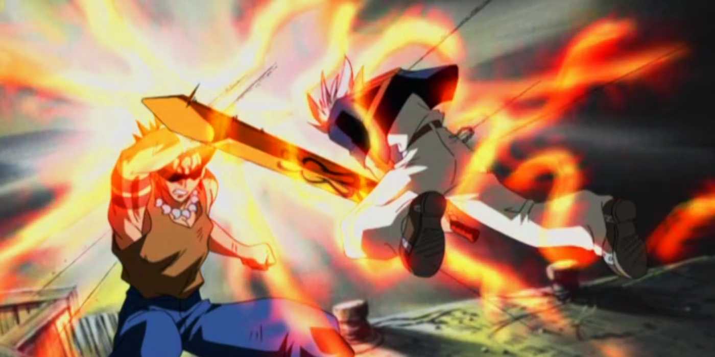 Shuda fights Haru in Rave Master.