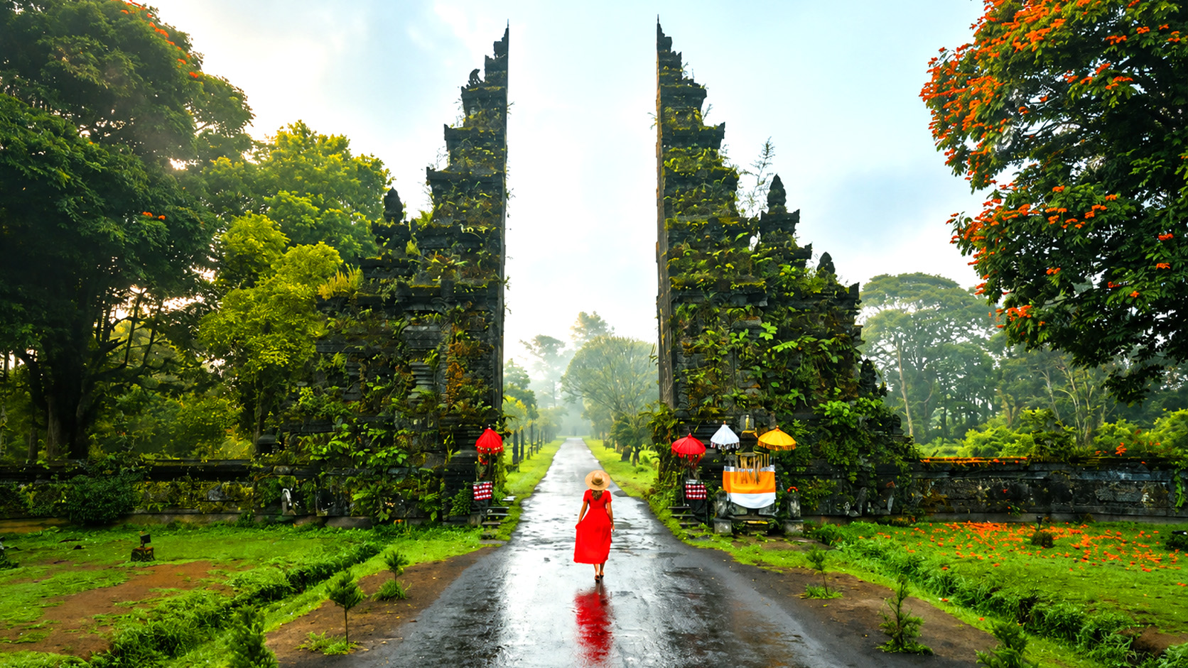 Bali’s Handara Gate framed by misty highland mountains