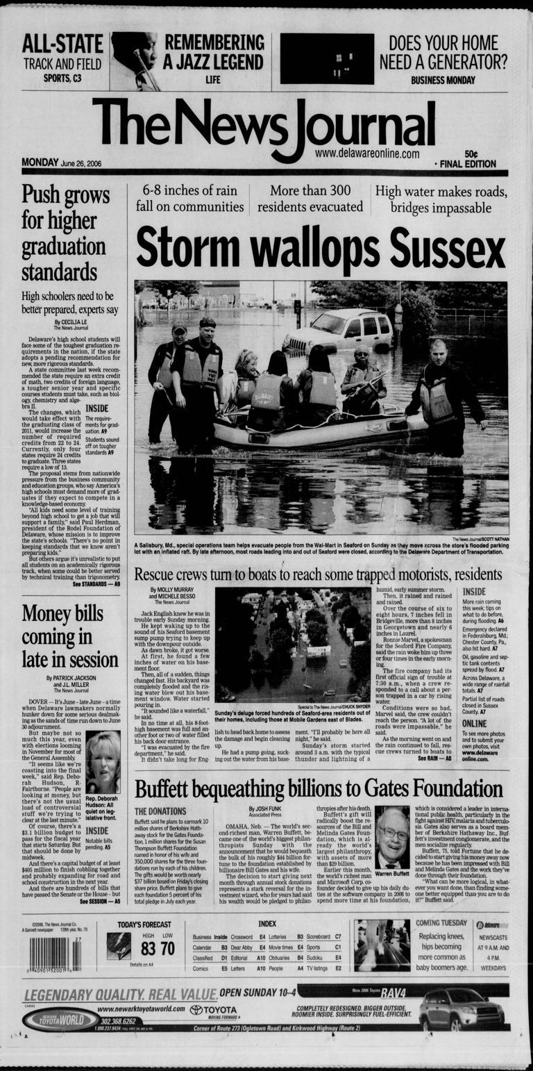 Delaware history in News Journal archives June 21-27: Sussex flood