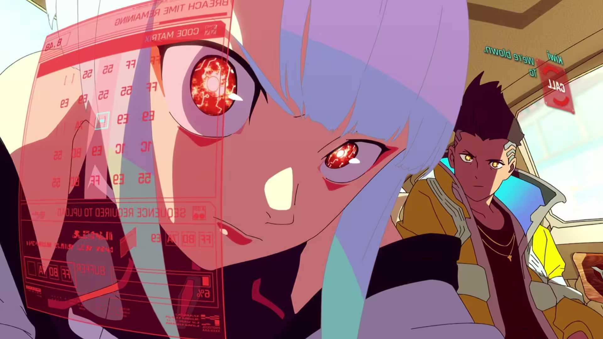 Lucy and David in a car in Cyberpunk: Edgerunners
