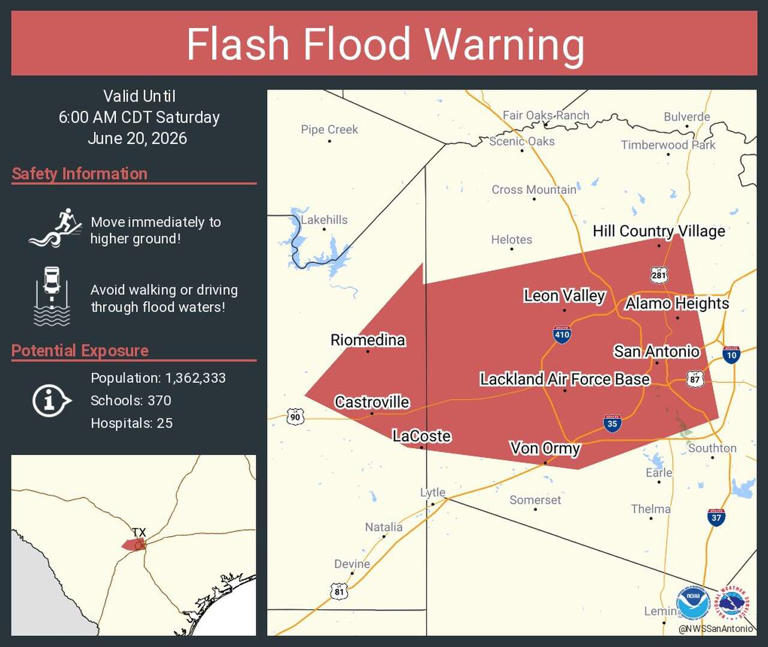 Flash flood warning issued for San Antonio until 6 a.m. Saturday