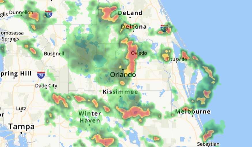 Strong storms moving across parts of central Florida on Saturday