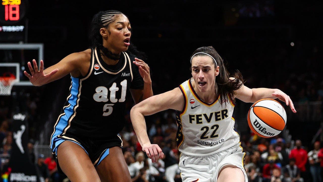 Caitlin Clark of the Indiana Fever drives to the basket against Angel Reese of the Atlanta Dream during the second quarter at State Farm Arena in Atlanta, Georgia, on June 20, 2026.