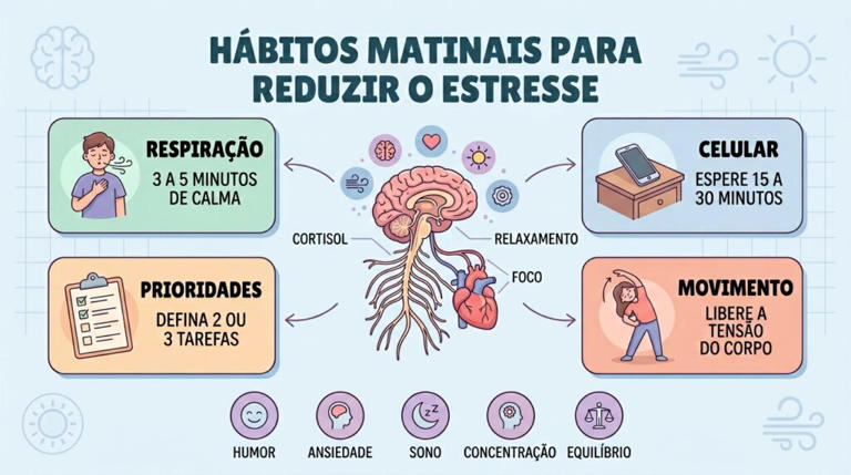Quatro atitudes simples ajudam a reduzir o estresse logo pela manhã.