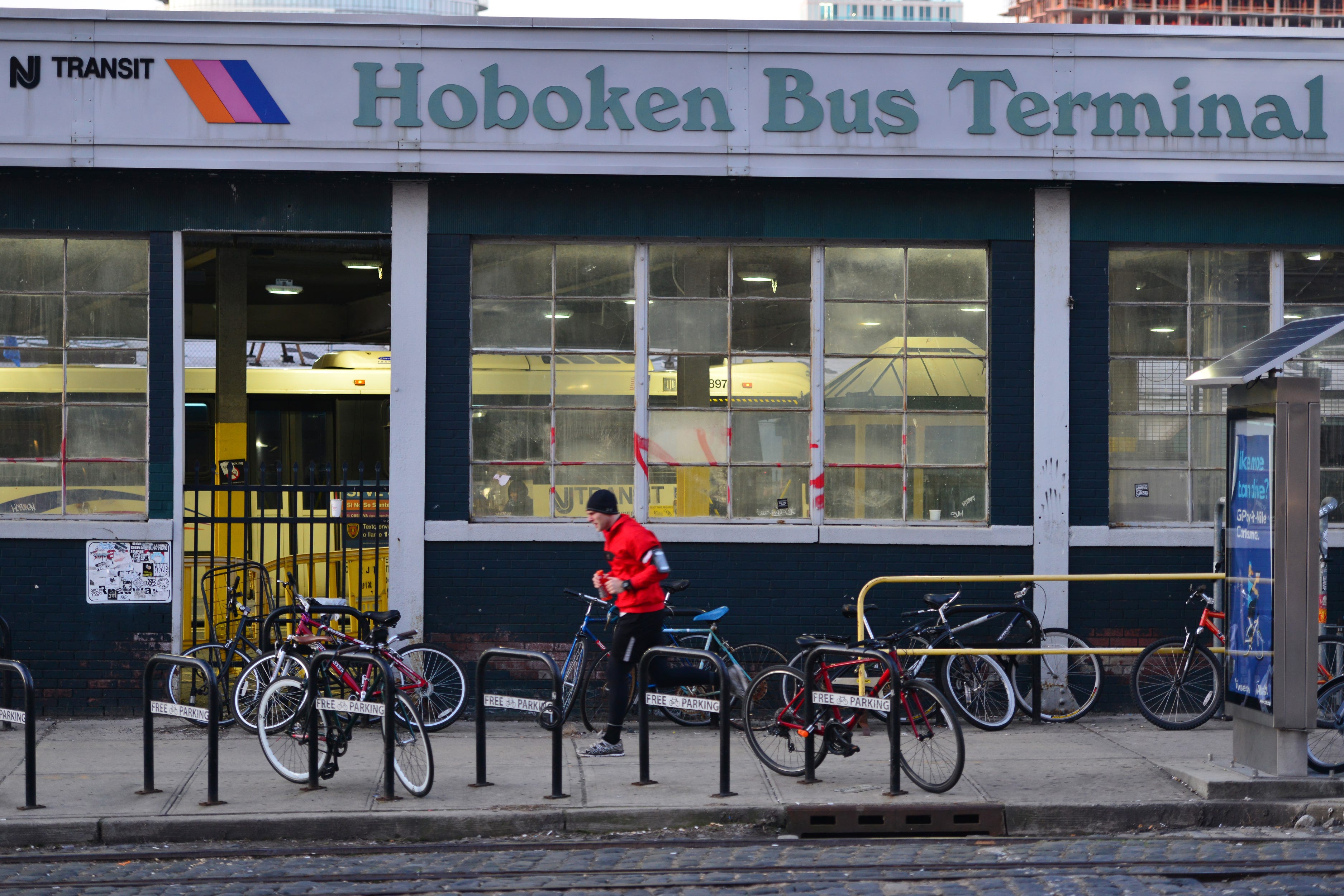 The bike racks are nearly empty at the Hoboken Terminal, which is seeing less traffic during Monday morningÕs rush hour in Hoboken, N.J. on Monday March 16, 2020. Commuters are working from home due to the coronavirus outbreak.
