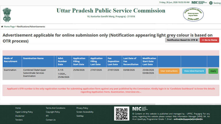 UPPSC PCS 2026 notification out for 500 vacancies, apply online at ...