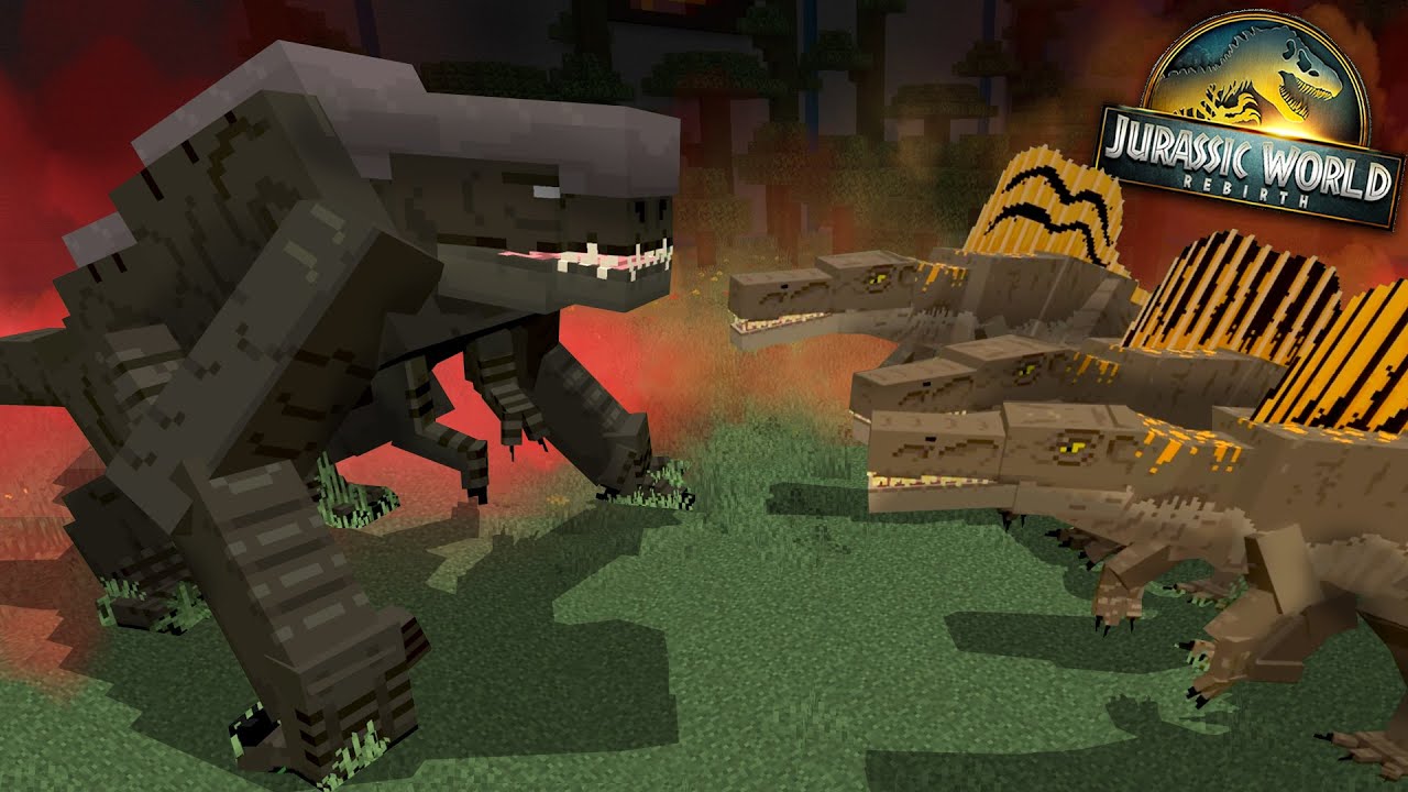 D-Rex takes on the Spinosaurus squad in Jurassic World Rebirth Minecraft