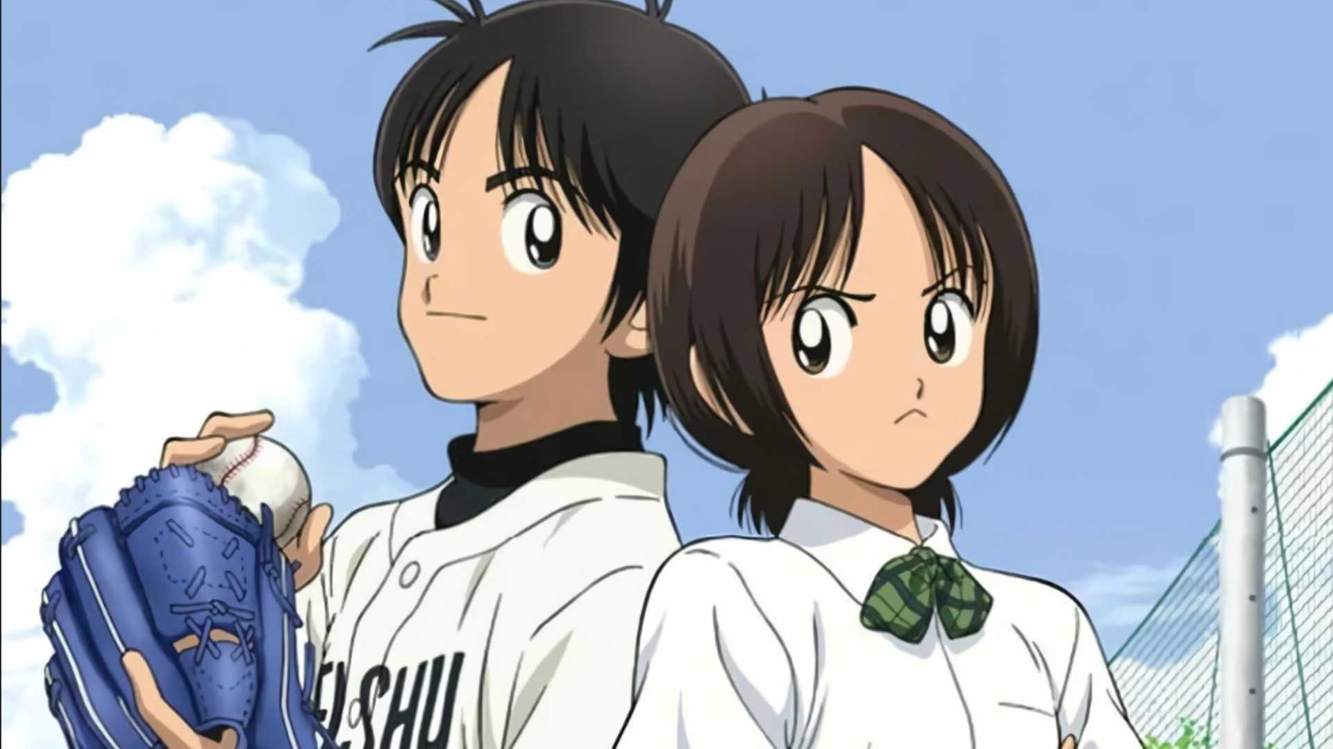 Ko and Aoba on a baseball diamond together in Cross Game.