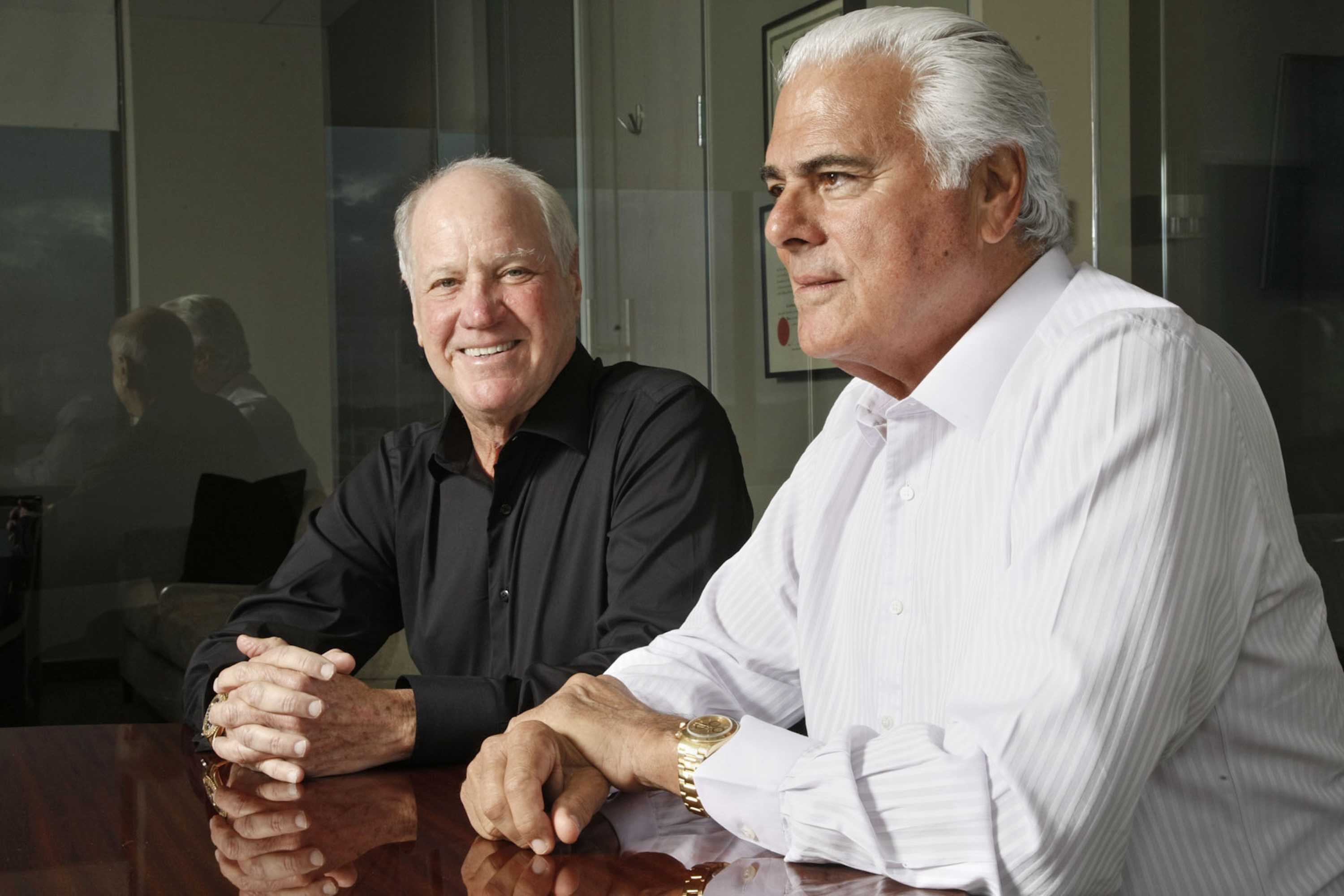 BEVERLY HILLS, CALIFORNIA - NOVEMBER 21, 2013: Rick Rosenfield (left) and Larry Flax (right) are photographed in their offices on November 21, 2013 in Beverly Hills. They are co-founders of Caifornia Pizza Kitchen and are embarking on a new restaurant adventure. (Gary Friedman/Los Angeles Times)