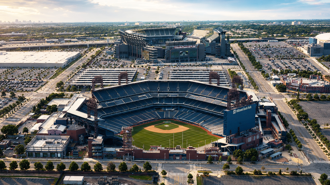 Two Philadelphia stadiums in one aerial view