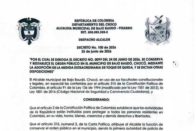 Decretan toque de queda en Bajo Baudó, Chocó, por deterioro del orden ...