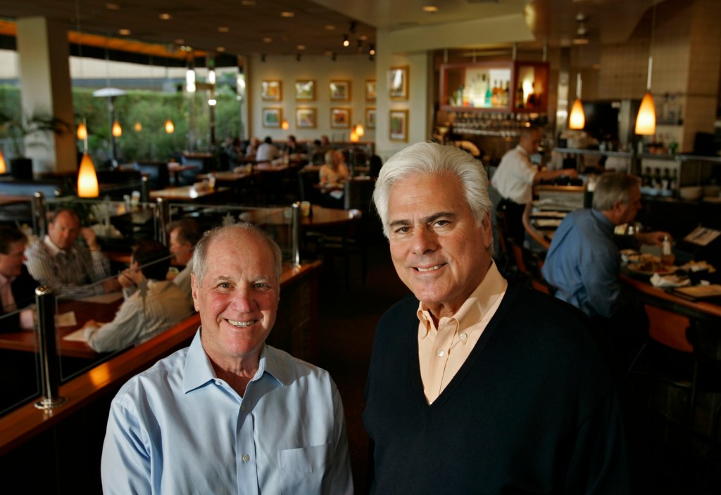 Rick Rosenfield, left, and Larry Flax, co–founders of California Pizza Kitchen. Photo by Allen J. Schaben/Los Angeles Times via Getty Images