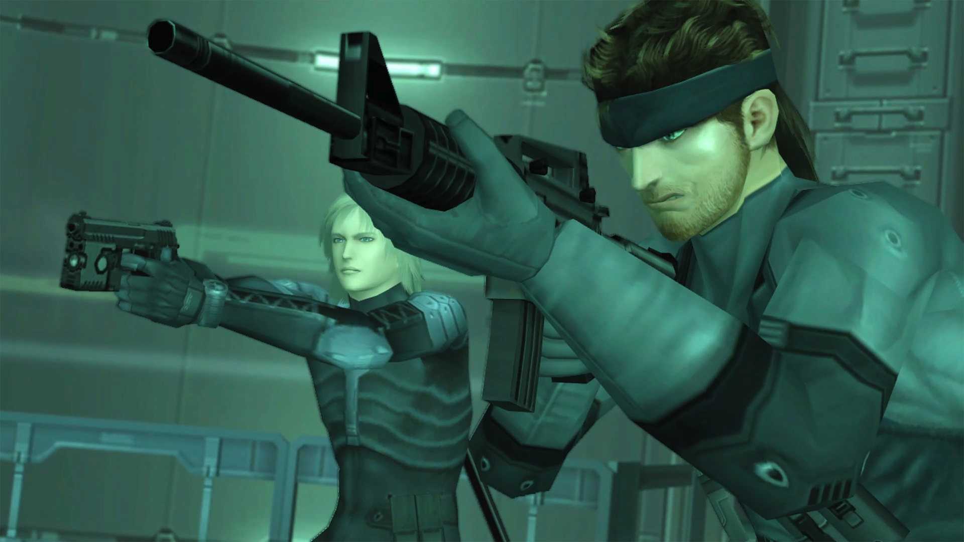 Solid Snake aiming a rifle in Metal Gear Solid 2: Sons of Liberty video game