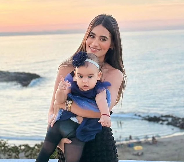 Andrea (pictured), the wife of footballer Héctor Bello, died saving their daughter's life during the 7.2 and 7.5 magnitude quakes that struck Venezuela on Wednesday