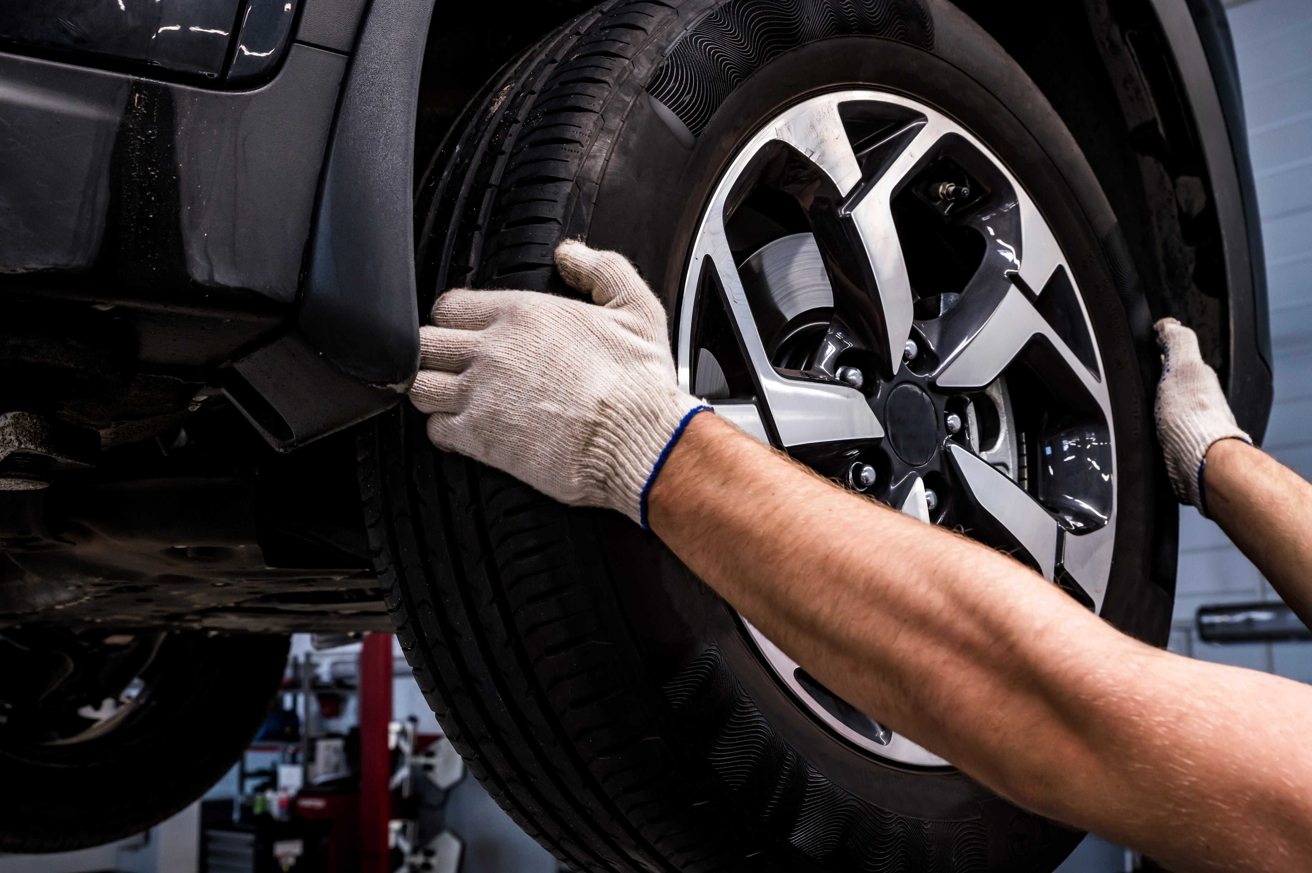 Tire rotation at a mechanic shop