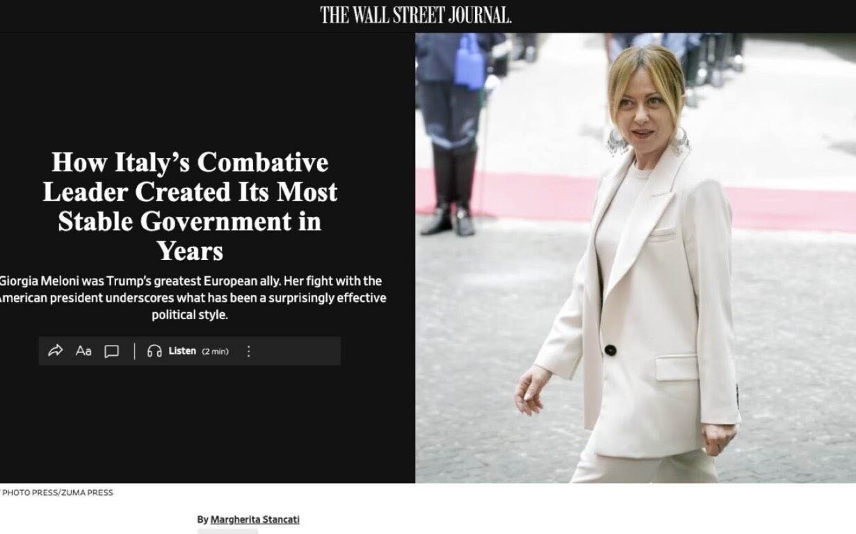 Giorgia Meloni sul Wall street journal