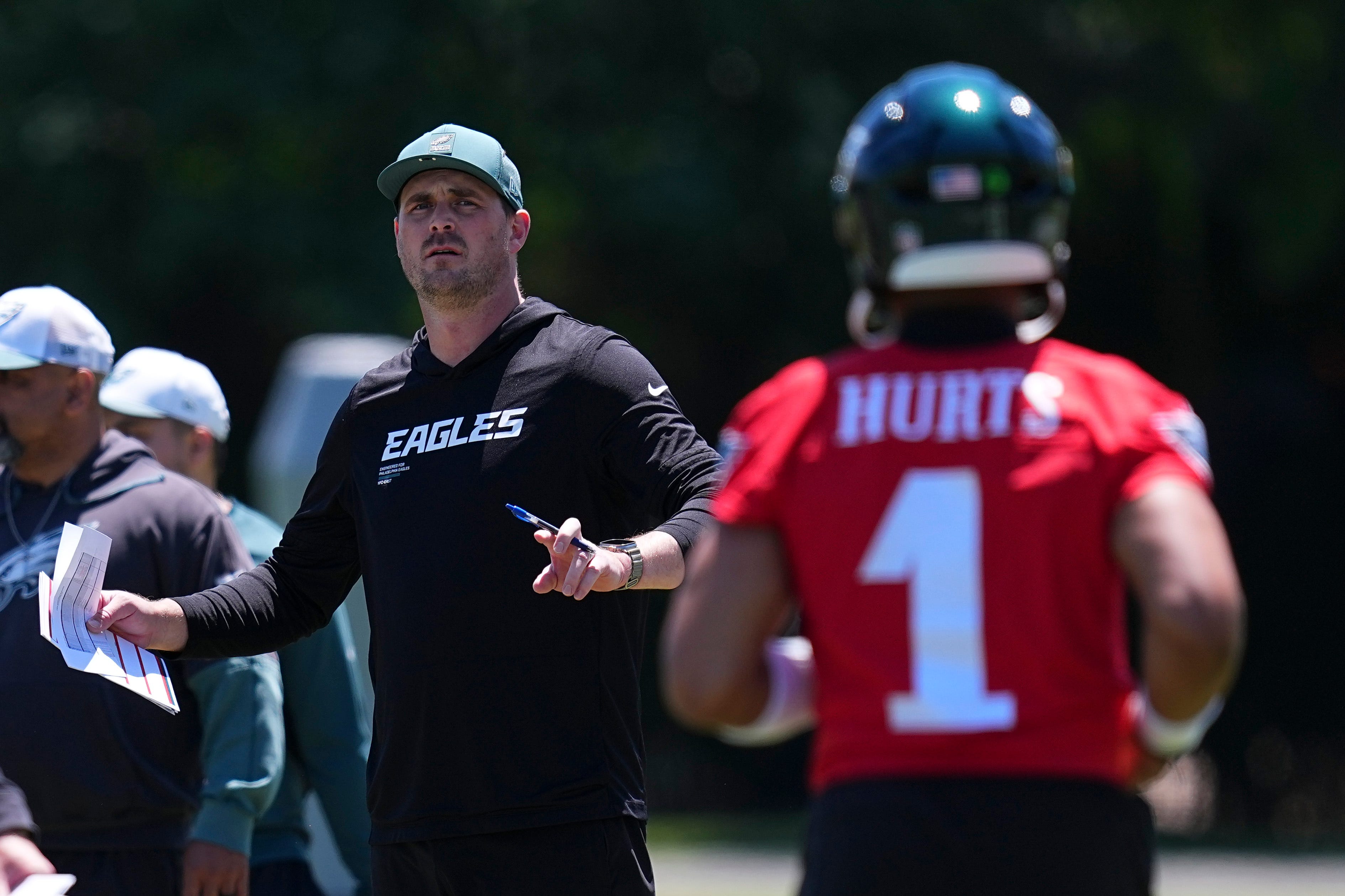 Sean Mannion and Jalen Hurts #1, Philadelphia Eagles (Photo by Mitchell Leff/Getty Images)