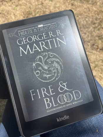 E-reader displaying cover of
