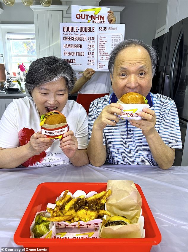 Her mom, 70, ordered a double-double animal style, while her dad, 76, ordered a 4x4 animal style. Both enjoyed their meals, which included animal-style fries and garlic pickle chips