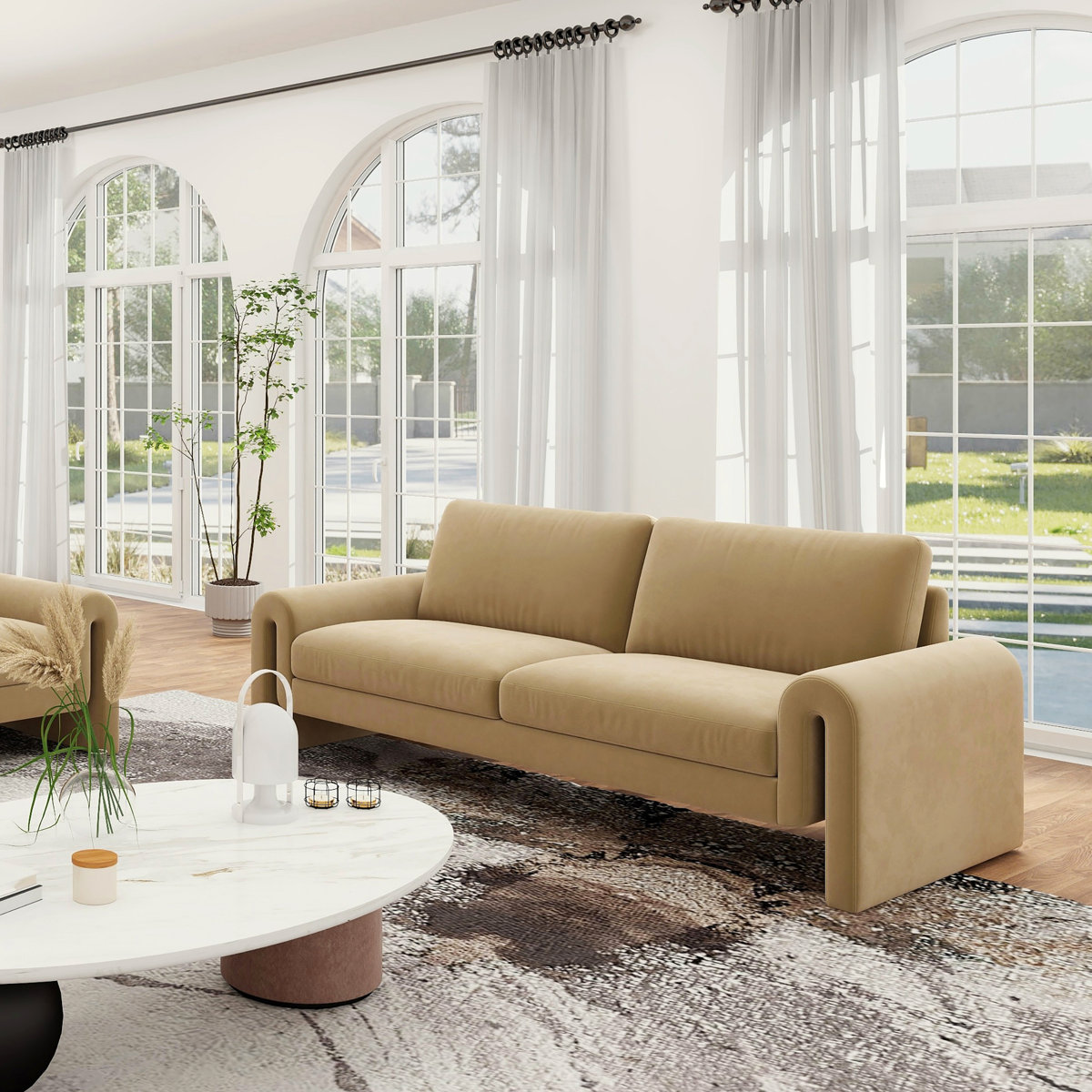 Mercer41 Silvo 85'' Velvet Round Arm Sofa & Reviews | Wayfair