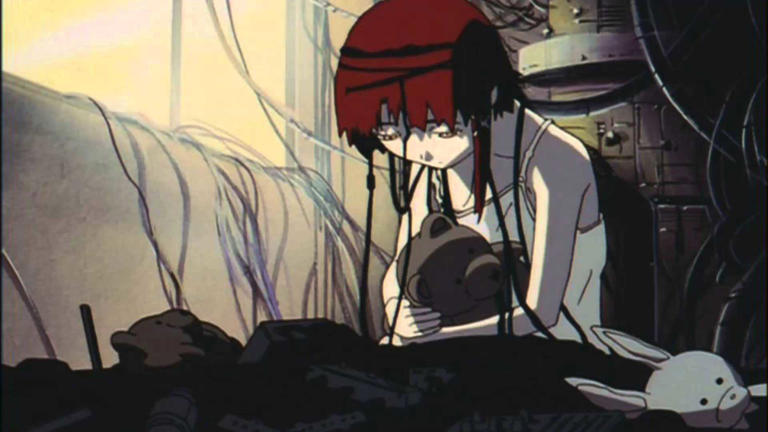 Lain Iwakura grieves while connected to The Wired in Serial Experiments Lain.