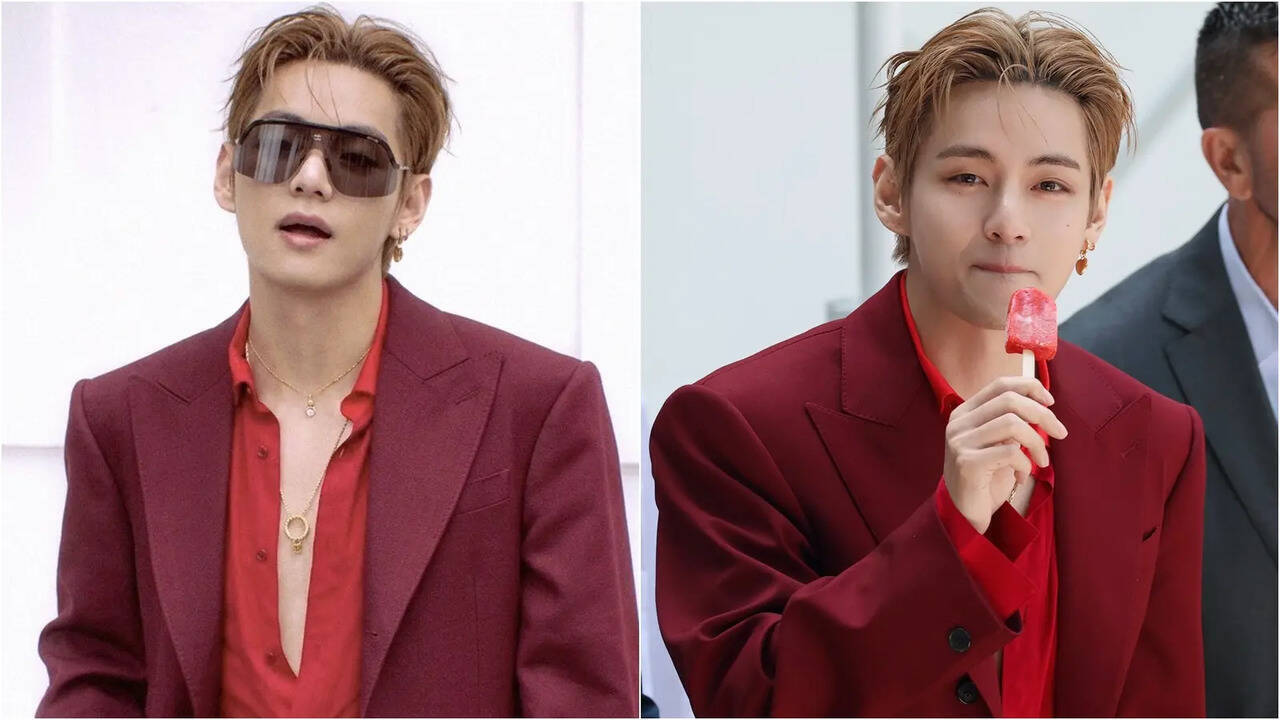 BTS V's fiery red allure raises temperatures in Paris - online buzz ignites over his daring presence at Celine event; images