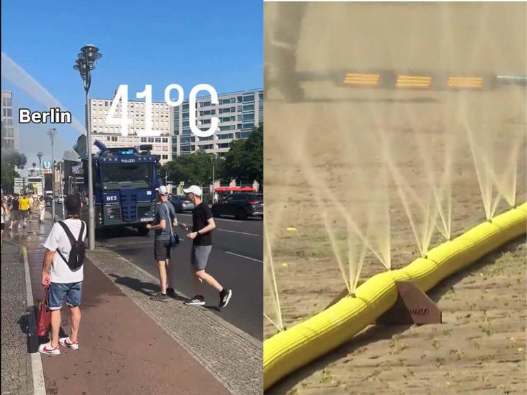 European heatwave: Riot vehicles, fire hoses and soaked pedestrians ...