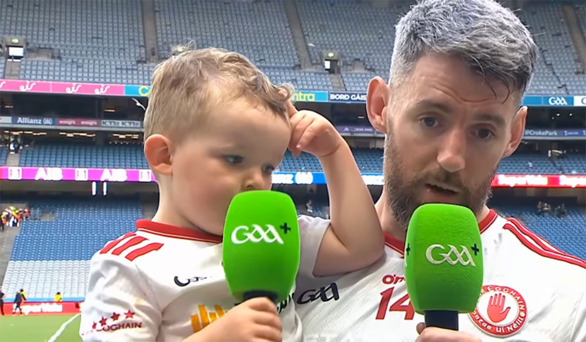 Watch: Tyrone's Mattie Donnelly's son makes TV debut with dad