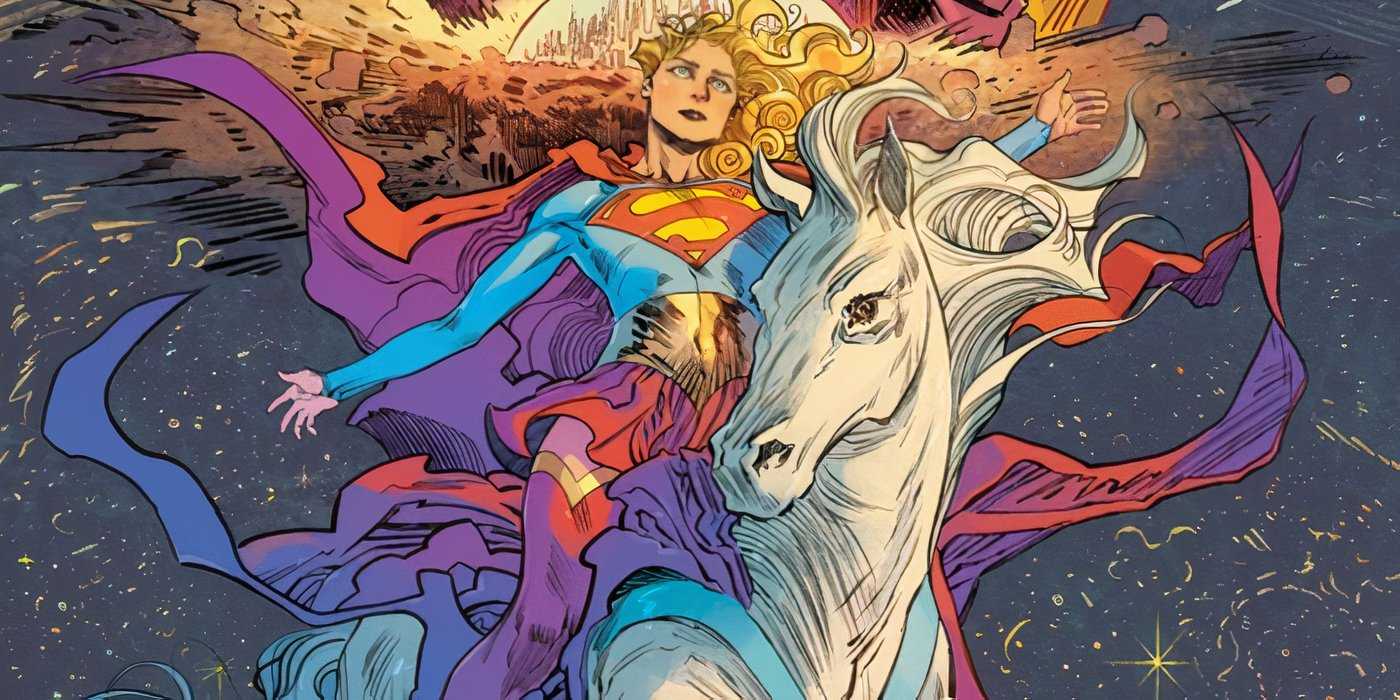 Supergirl riding a horse in a comic image for Supergirl Woman of Tomorrow
