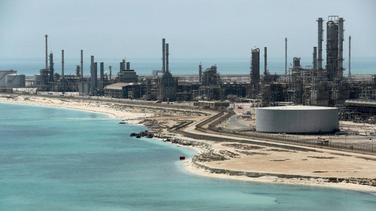 The Aramco helicopter crashed near the company's Ras Tanura oil refinery and terminal. Pic: Reuters