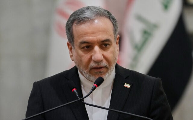 Iranian Foreign Minister Abbas Araghchi speaks during a news conference with his Iraqi counterpart Fouad Hussein after their meeting at the foreign ministry in Baghdad, Iraq, June 28, 2026. (AP Photo/Hadi Mizban)