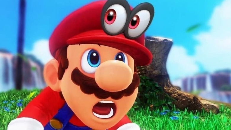 Mario and Cappy stare up in Super Mario Odyssey