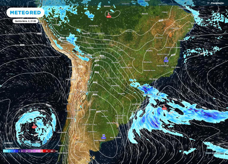 Chuvas intensas atuam no leste de SC e do PR a partir do fim do dia da quinta-feira, 2 de julho. Ar polar consegue afetar vários países até o estado de RO.
