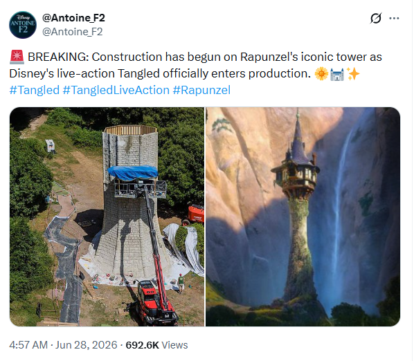 Rapunzel's tower takes shape ahead of filming on live-action Tangled