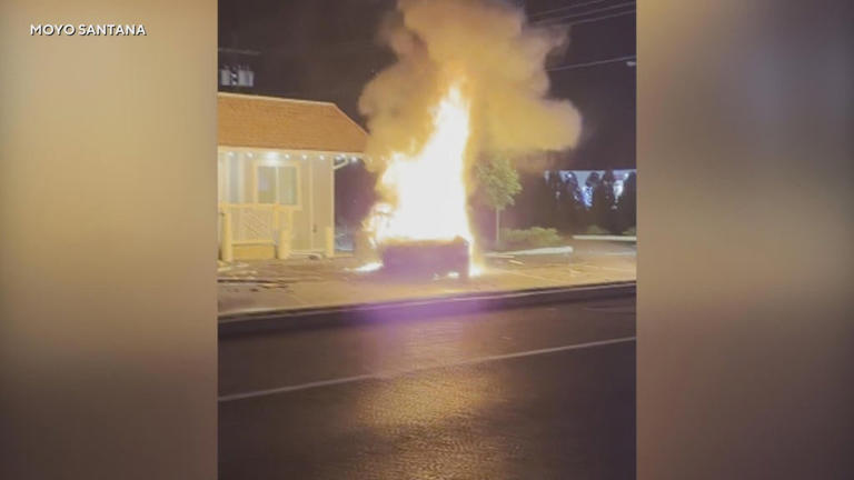 Video shows car go up in flames after crashing into building in ...